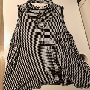 Striped Sleeveless Top with Choker Neck